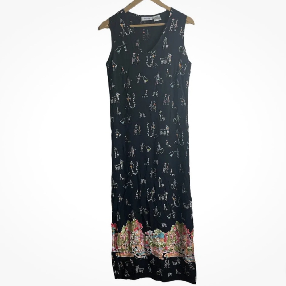 UNITS Women's 90s Vintage Long Sleeveless At Play Village Maxi Dress Size large